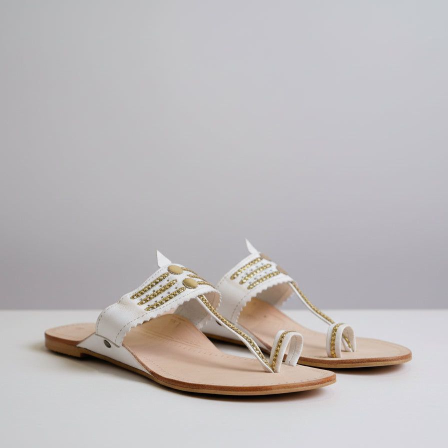 The Mina | Women | Leather Kolhapuri Chappal - White image 3
