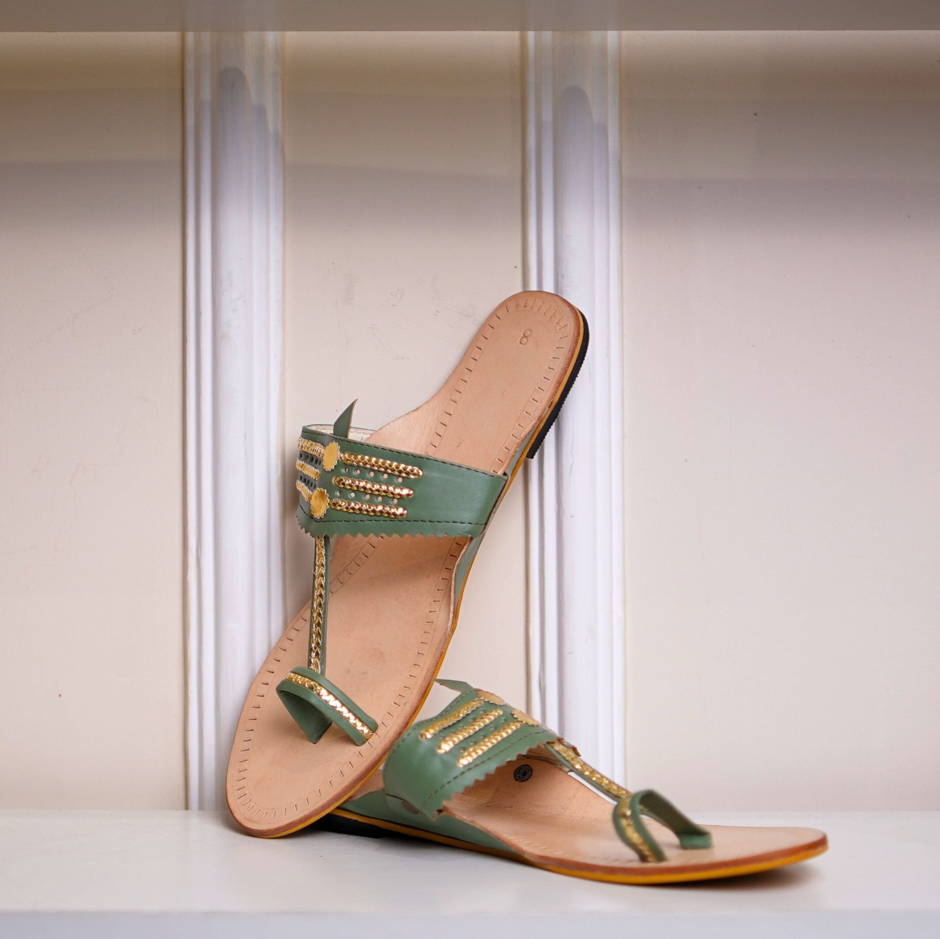 The Mina | Women | Leather Kolhapuri Chappal - Green image 3
