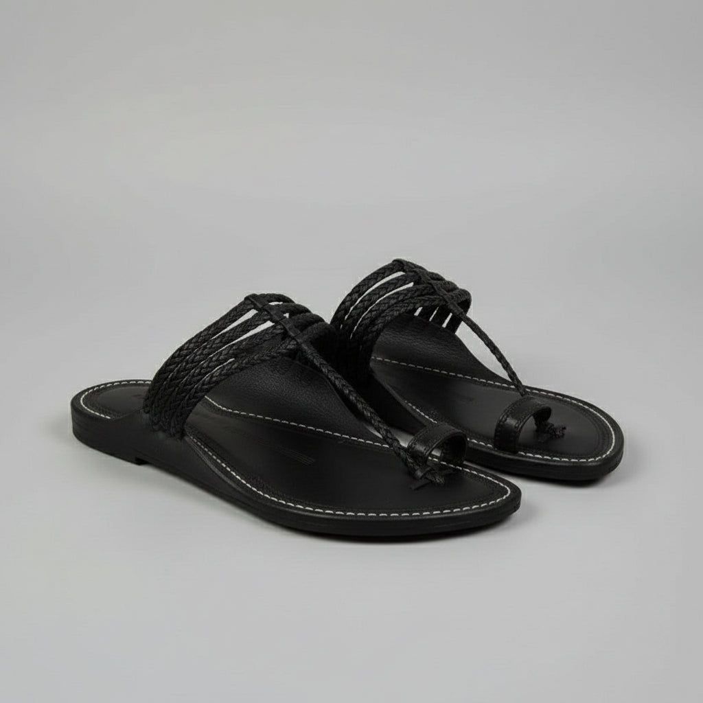 The Pointed Dark | Men | Leather Kolhapuri Chappal | Black image 3