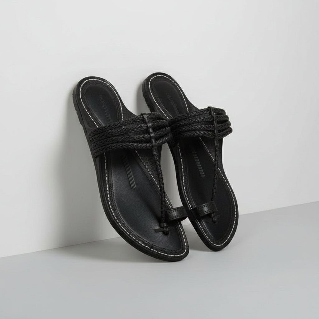 The Pointed Dark | Men | Leather Kolhapuri Chappal | Black image 4