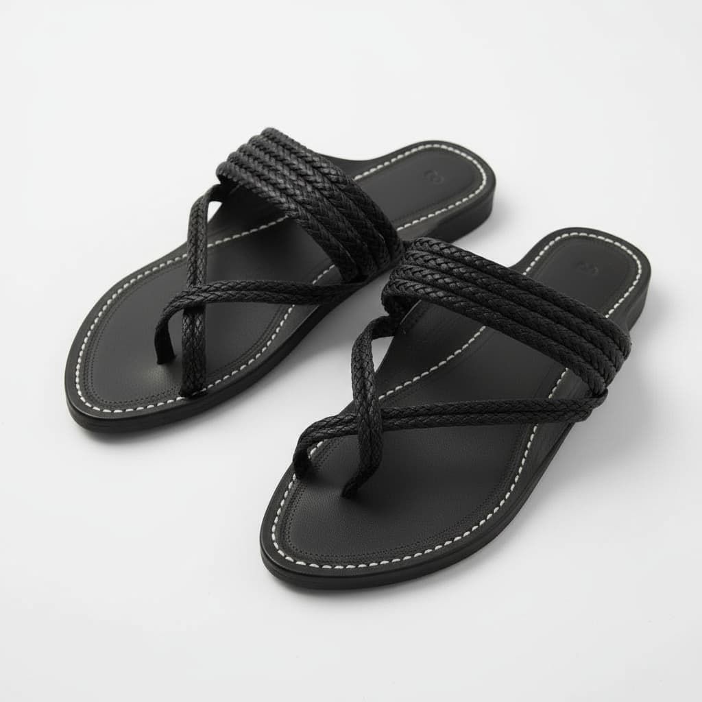 Nots & Cross | Men | Leather Kolhapuri Chappal | Black image 2