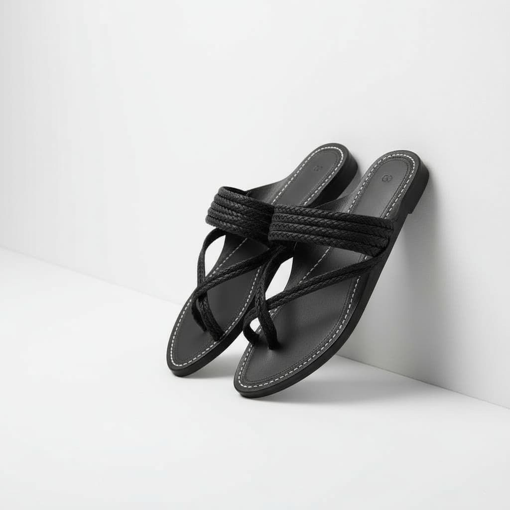 Nots & Cross | Men | Leather Kolhapuri Chappal | Black image 3
