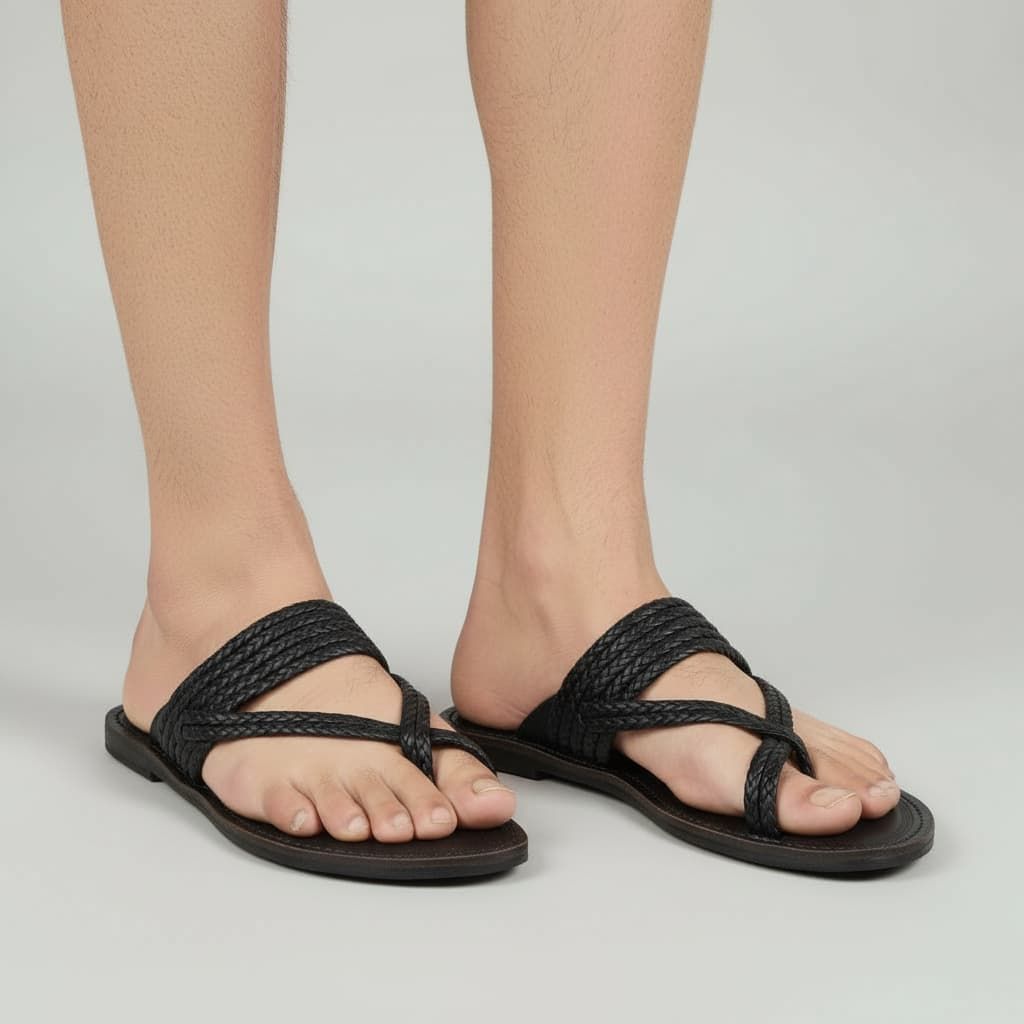 Nots & Cross | Men | Leather Kolhapuri Chappal | Black image 4