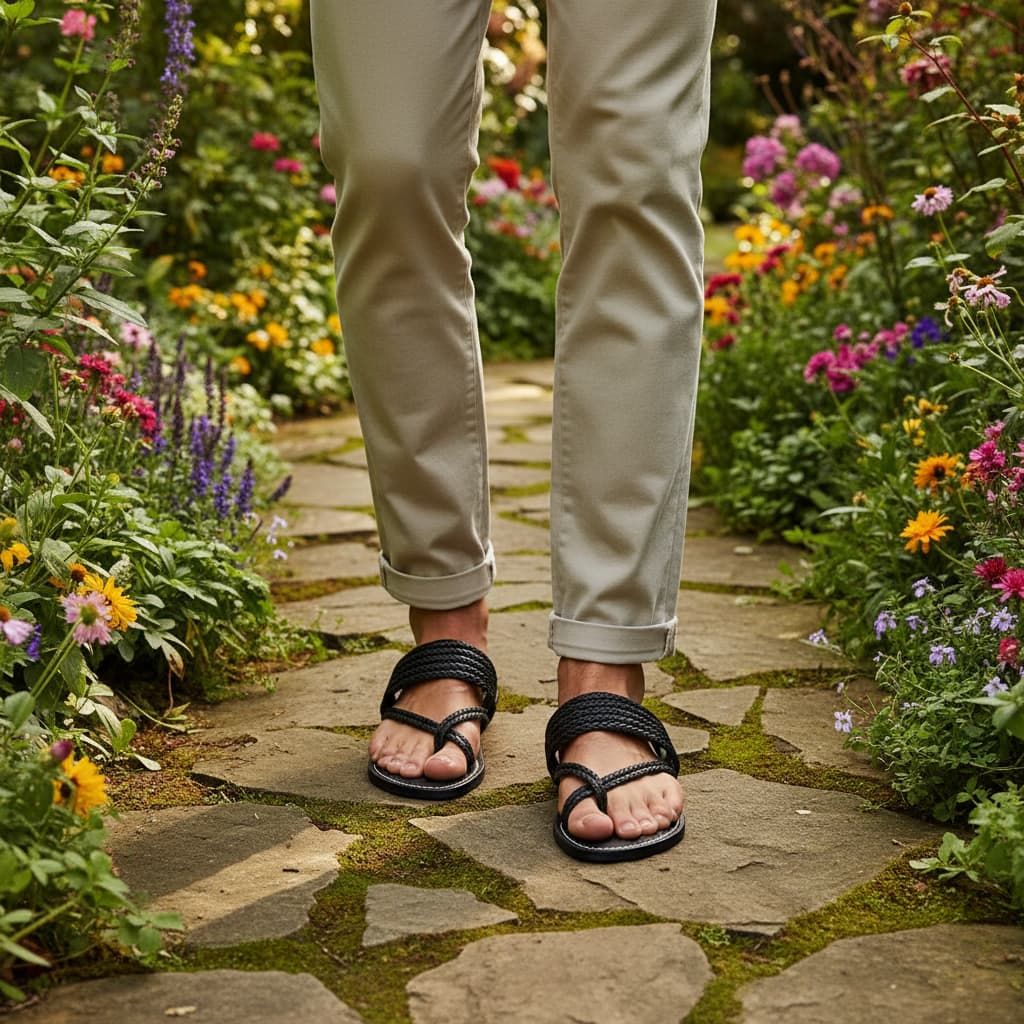 Nots & Cross | Men | Leather Kolhapuri Chappal | Black image 5