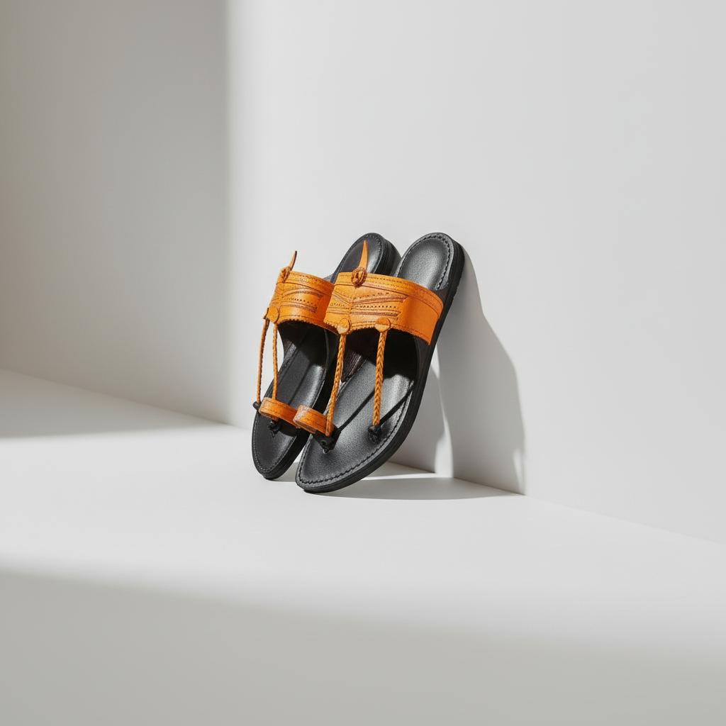 Double Contrast | Men | Leather Kolhapuri Chappal | Black image 2