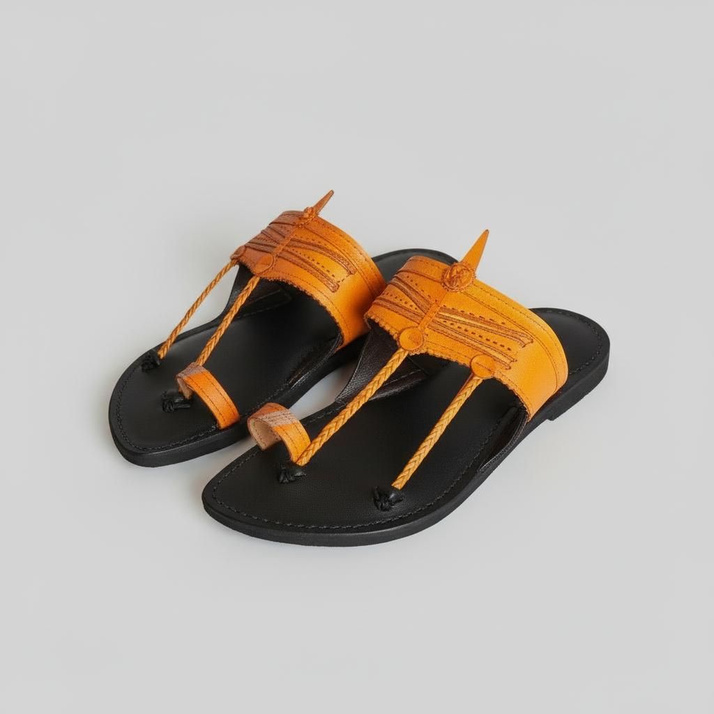 Double Contrast | Men | Leather Kolhapuri Chappal | Black image 3