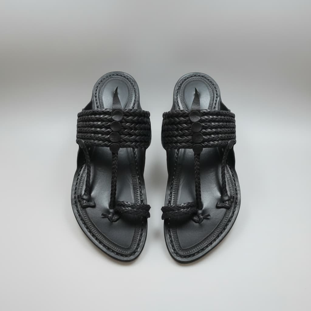 The String Dark Double | Men | Leather Kolhapuri Chappal | Black