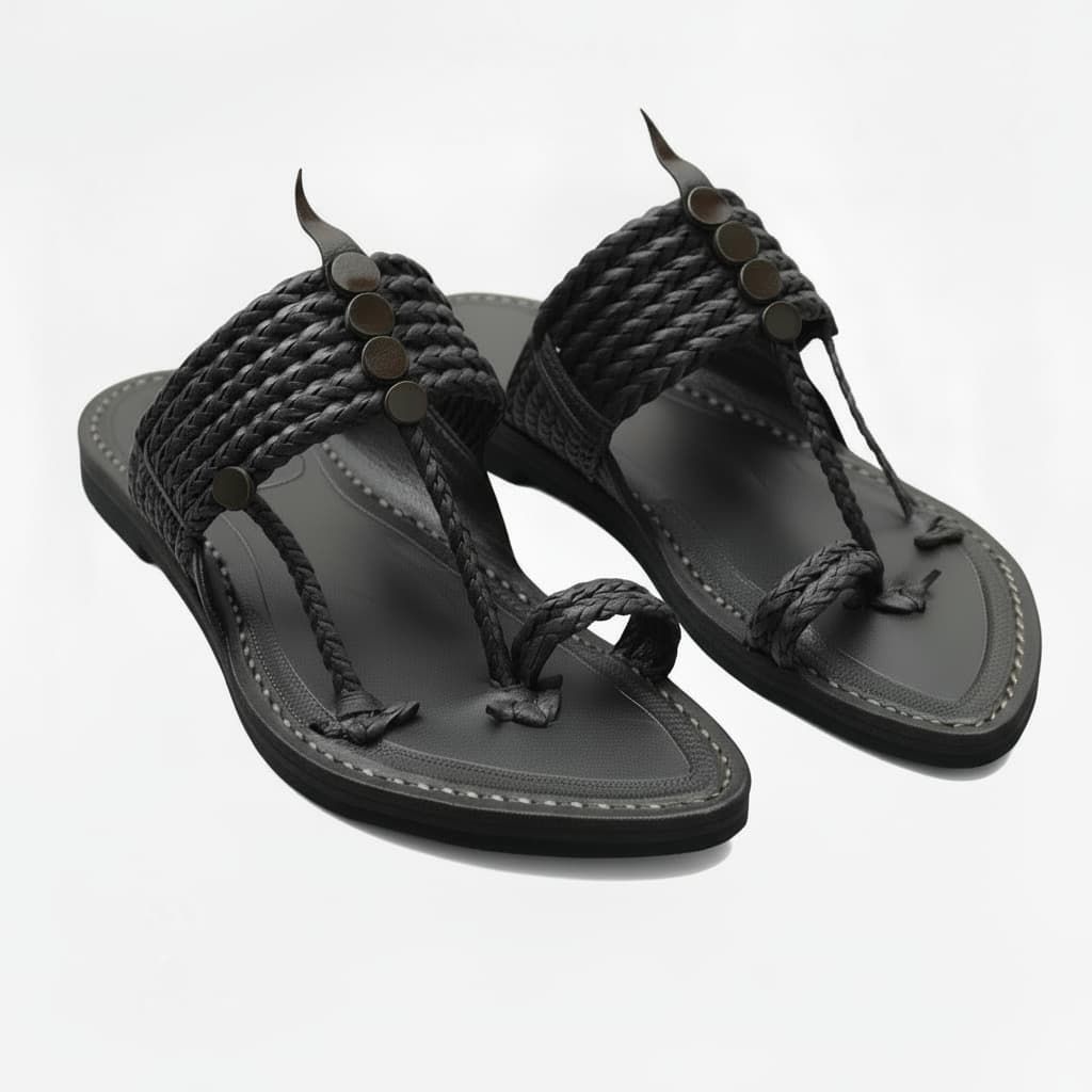 The String Dark Double | Men | Leather Kolhapuri Chappal | Black image 2