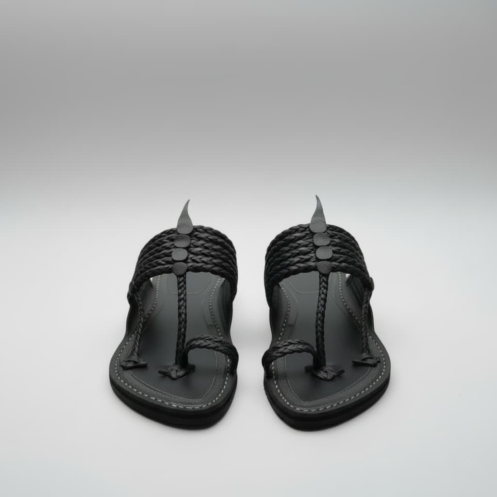The String Dark Double | Men | Leather Kolhapuri Chappal | Black image 3