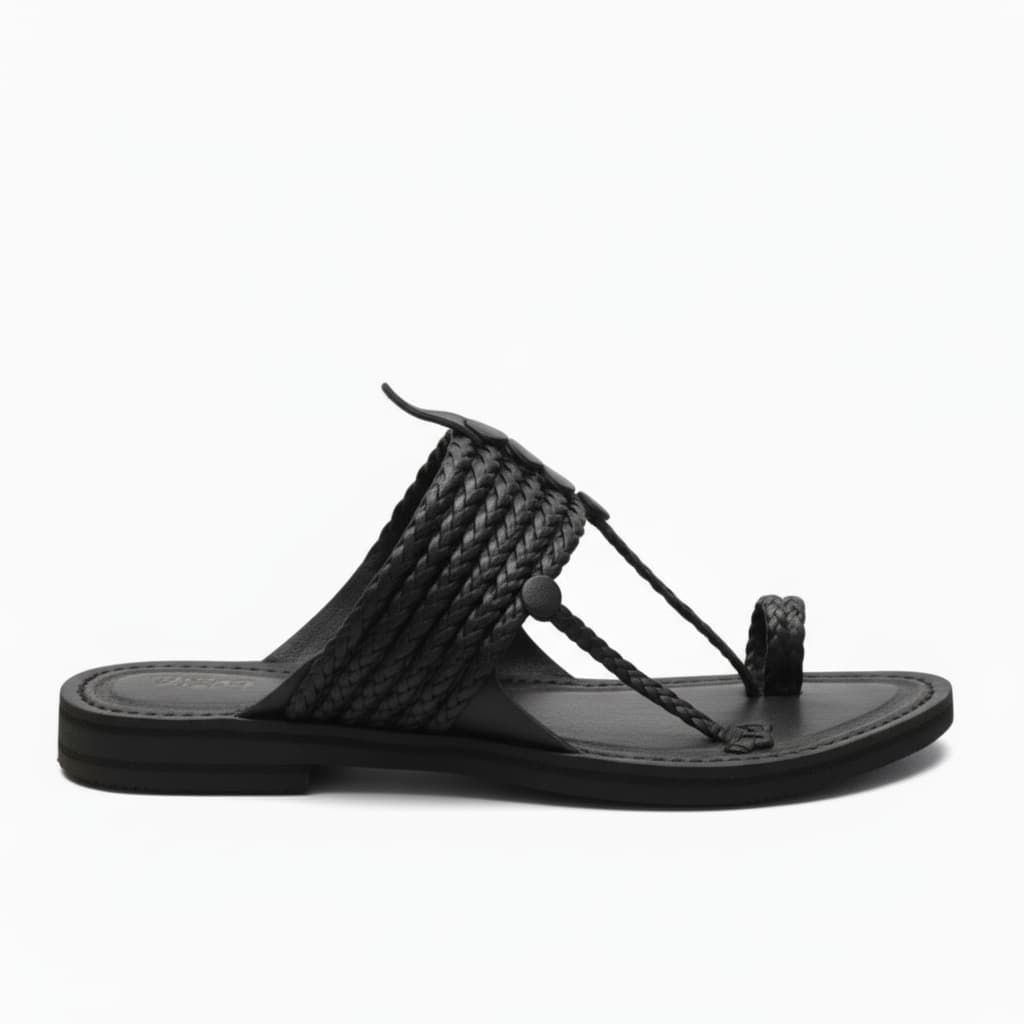 The String Dark Double | Men | Leather Kolhapuri Chappal | Black image 4