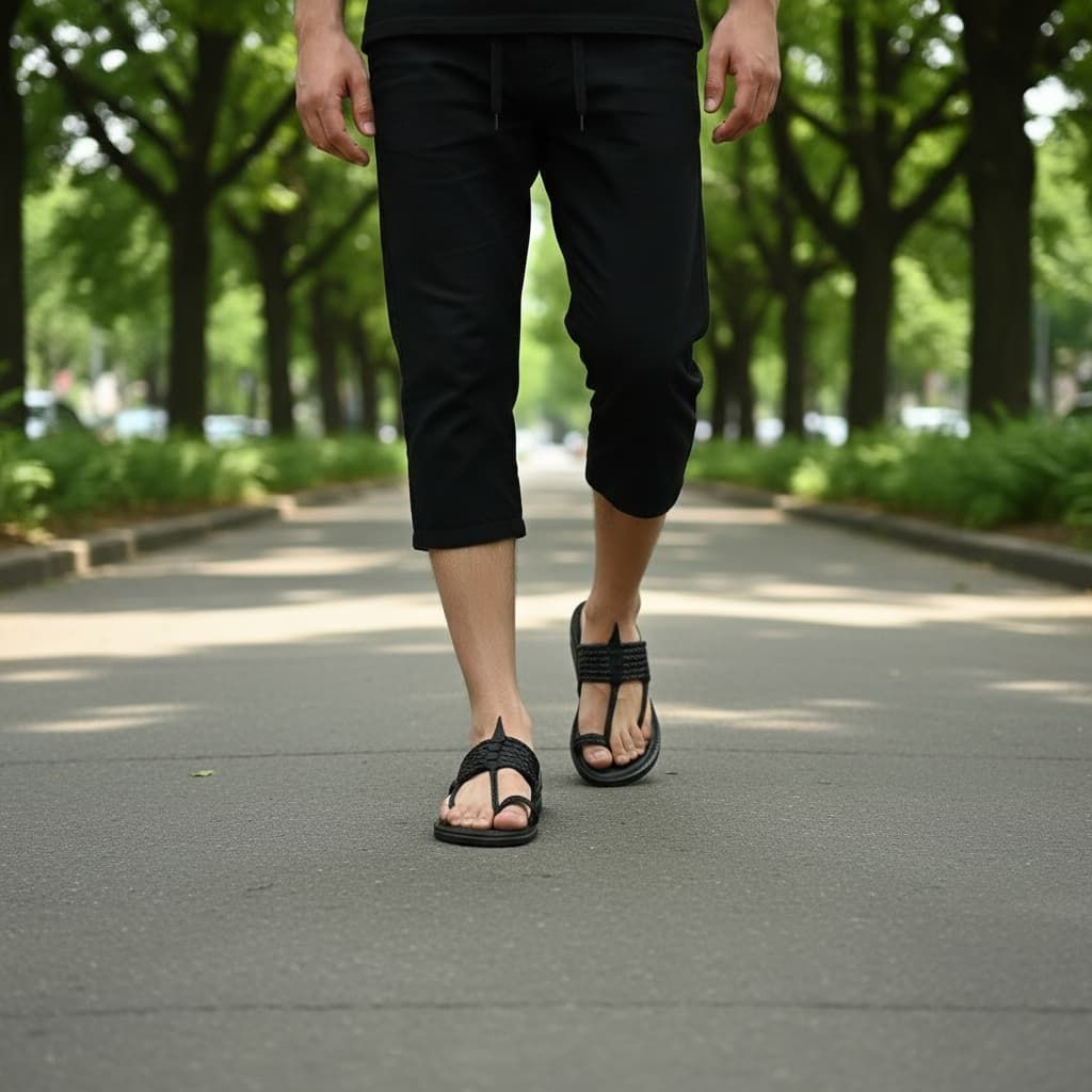 The String Dark Double | Men | Leather Kolhapuri Chappal | Black image 5