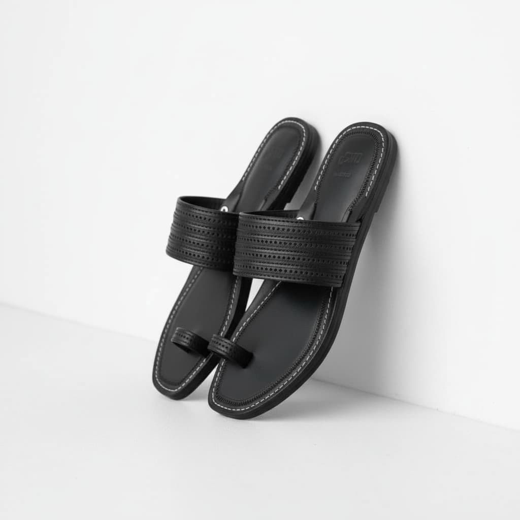 The Toe | Men | Leather Kolhapuri Chappal | Black image 4