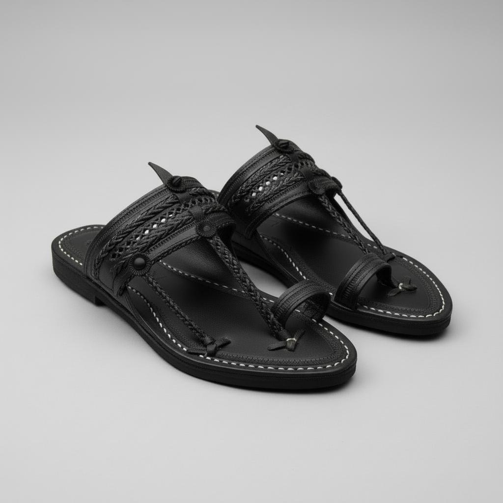 The Double Dark | Men | Leather Kolhapuri Chappal | Black