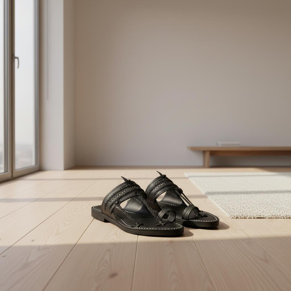 The Double Dark | Men | Leather Kolhapuri Chappal | Black image 5
