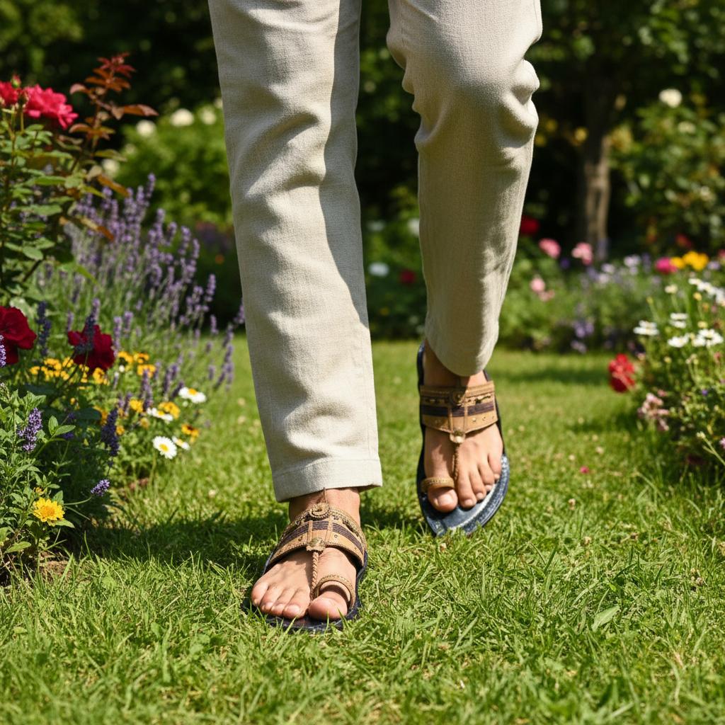 Karagiri Kalamkari | Men | Leather Kolhapuri Chappal image 3