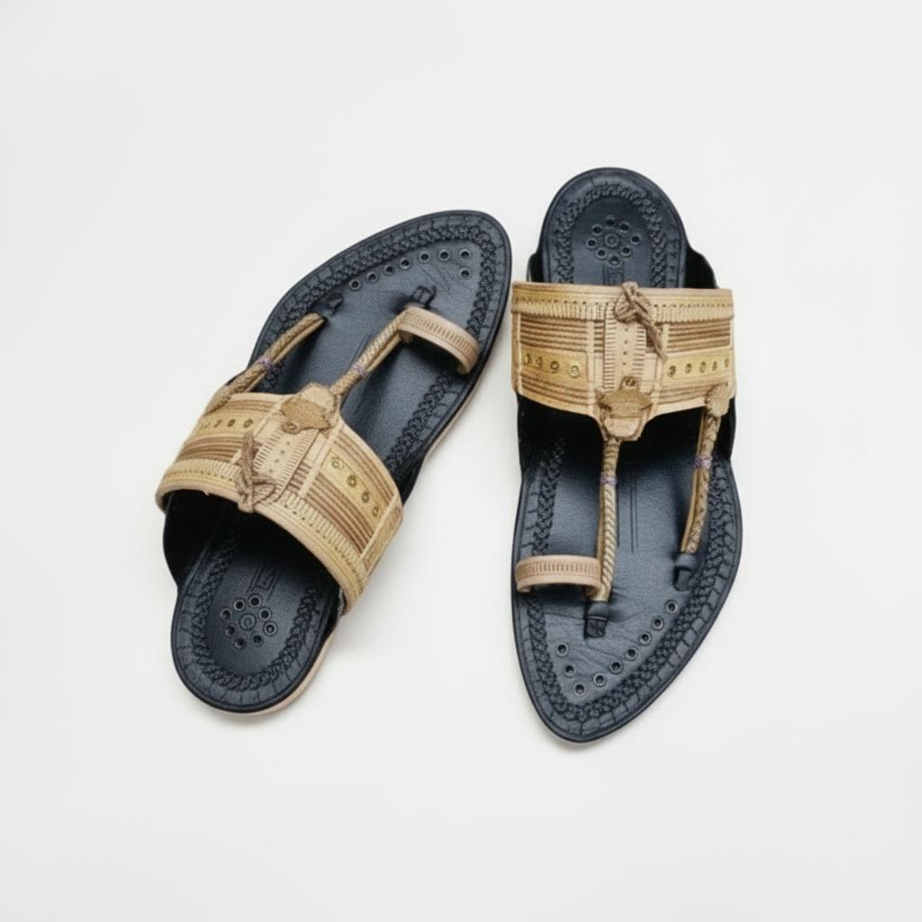 Karagiri Mukut | Men | Leather Kolhapuri Chappal