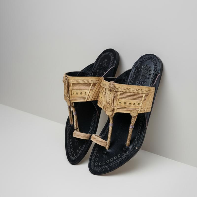Karagiri Mukut | Men | Leather Kolhapuri Chappal image 2