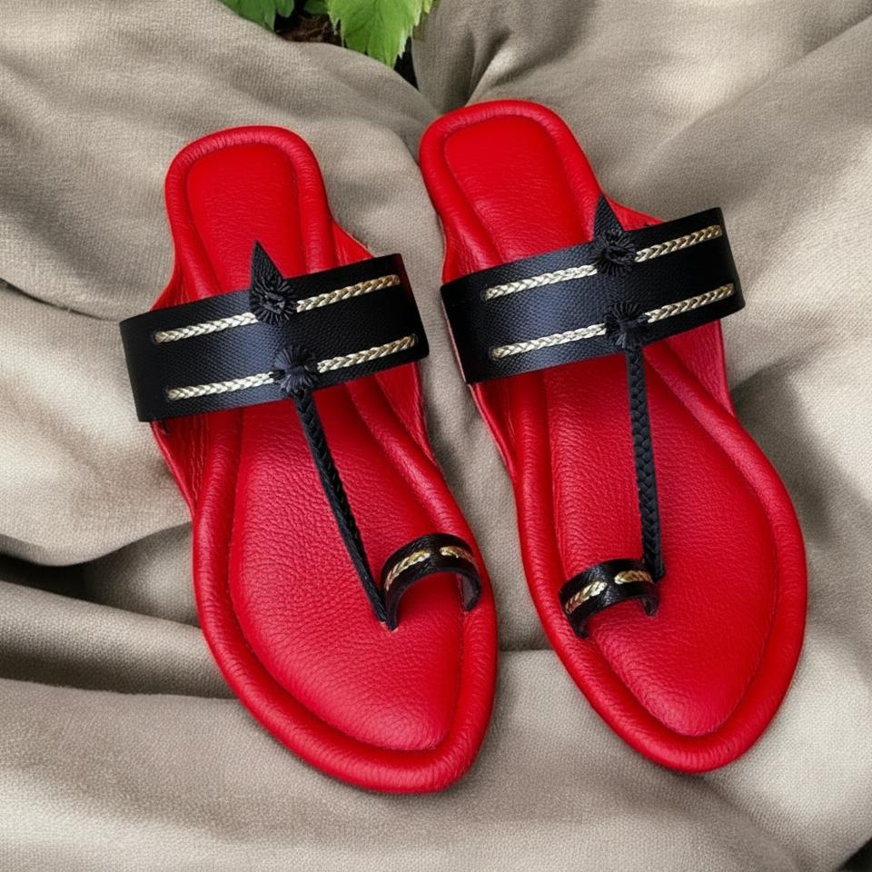 Karagiri Kolhapuri Chappal For Women - Red - Shopdibz