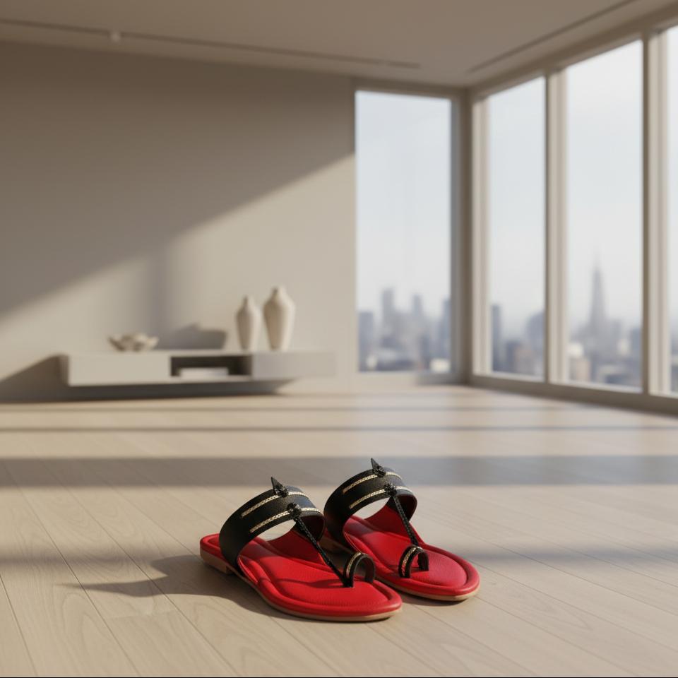 Karagiri Kolhapuri Chappal For Women - Red image 4
