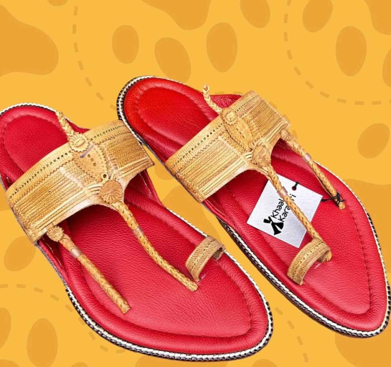 Khaal Kolhapuri Chappal For Men- Red And Brown image 2