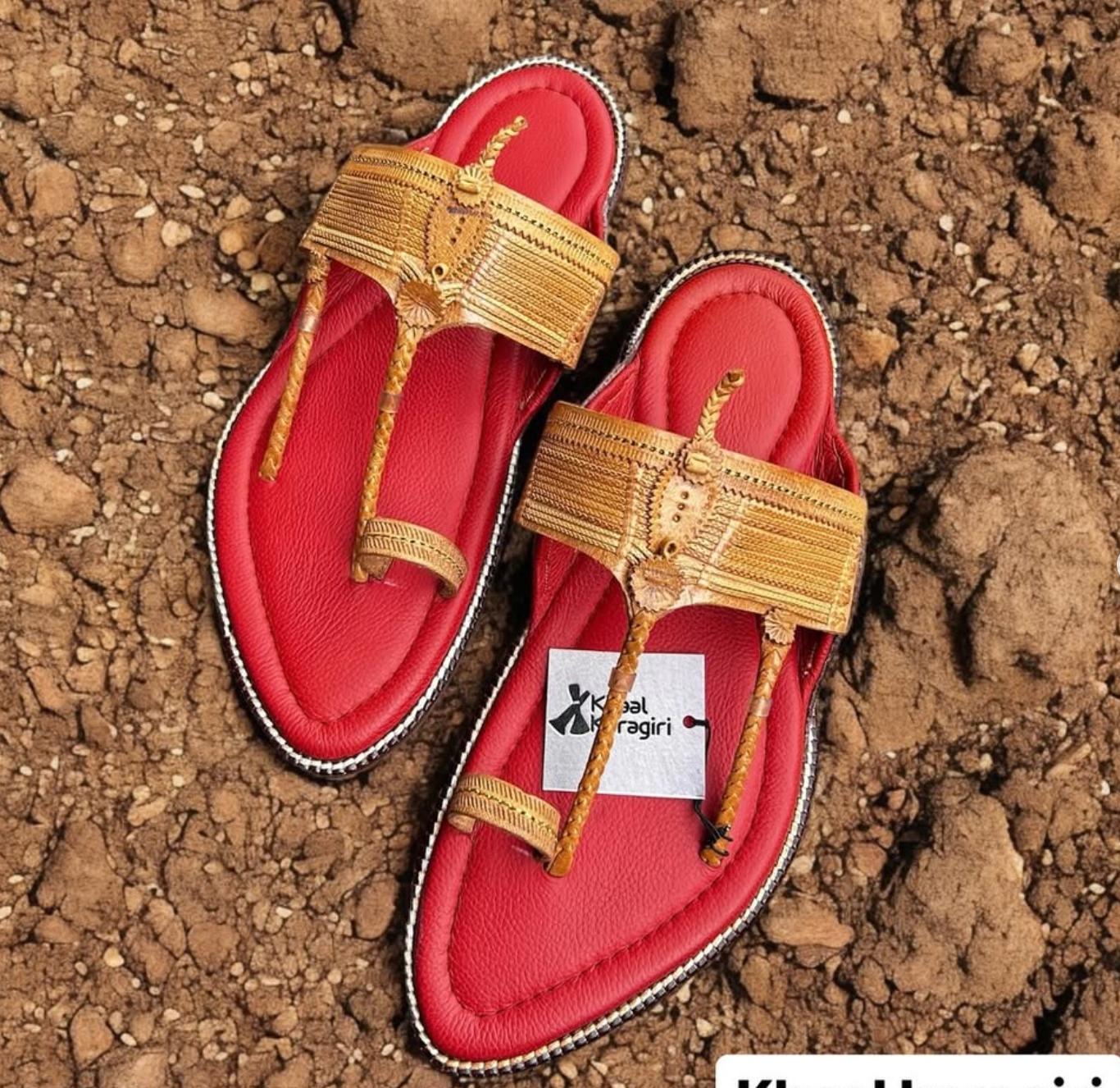 Khaal Kolhapuri Chappal For Men- Red And Brown image 3