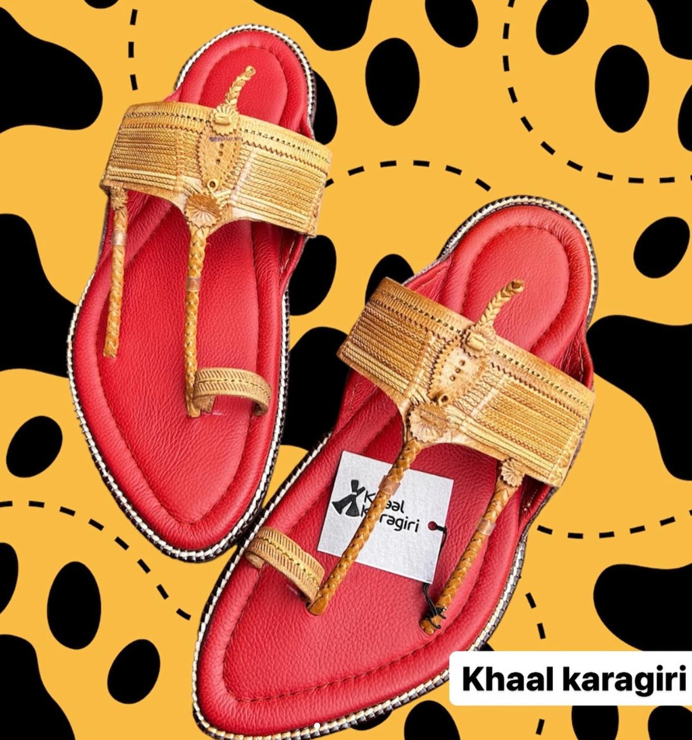 Khaal Kolhapuri Chappal For Men- Red And Brown image 5
