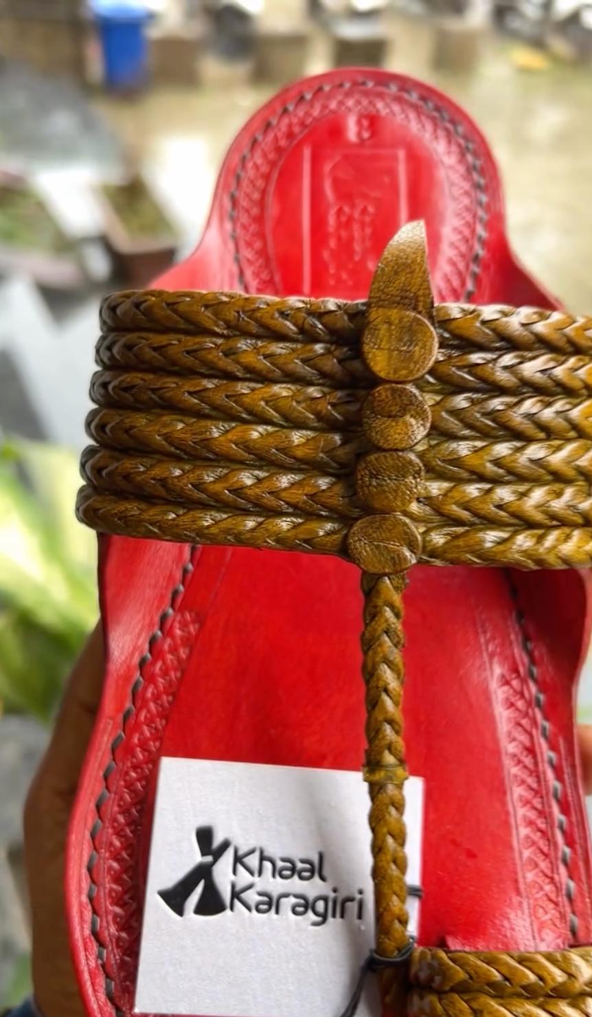 Khaal Kolhapuri Chappal For Men- Red image 6