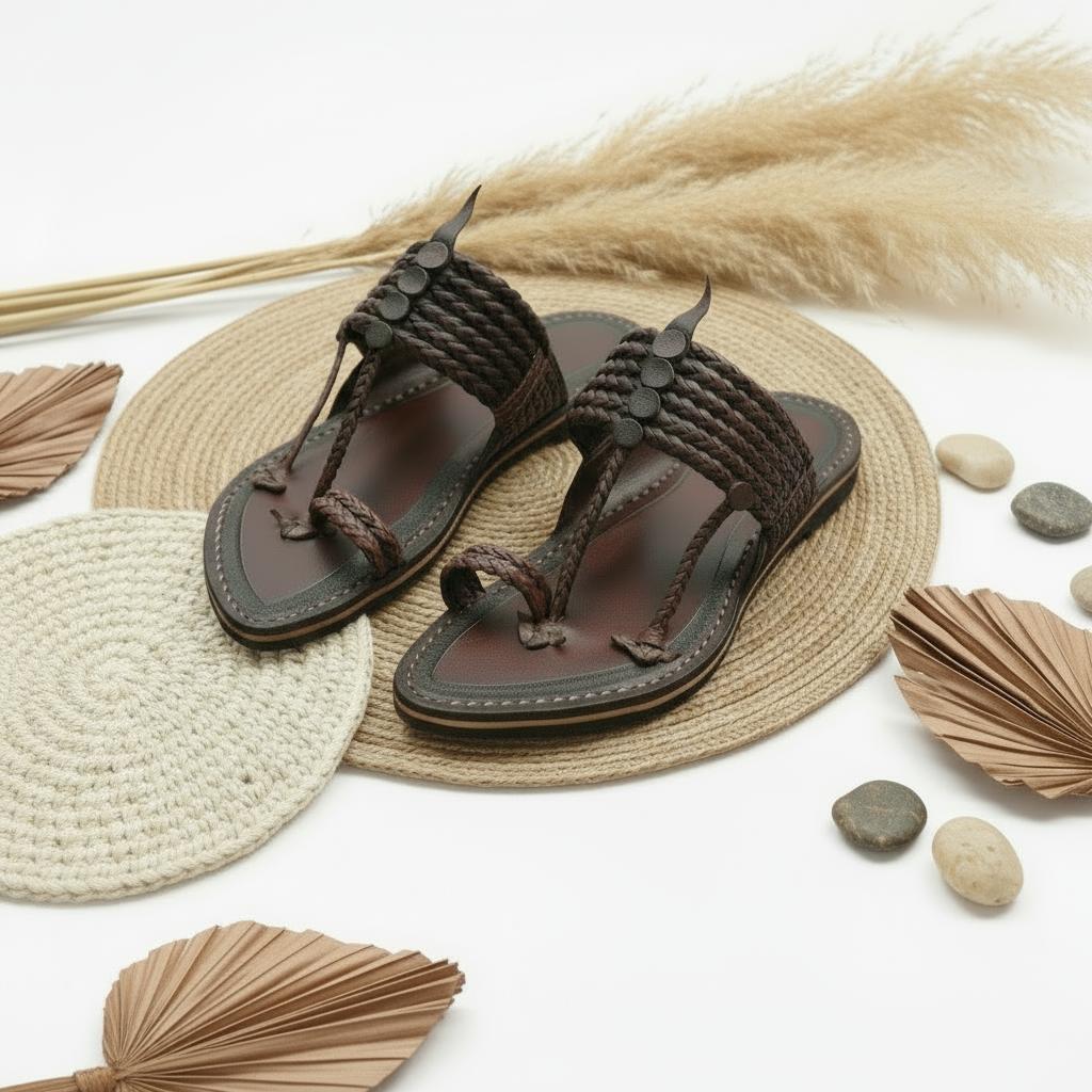 The String Dark Double | Men | Leather Kolhapuri Chappal image 6