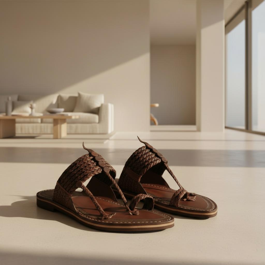 The String Dark Double | Men | Leather Kolhapuri Chappal image 7