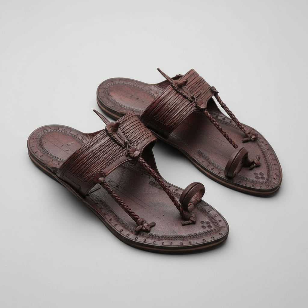 The Karigar Dark | Men | Leather Kolhapuri Chappal image 4