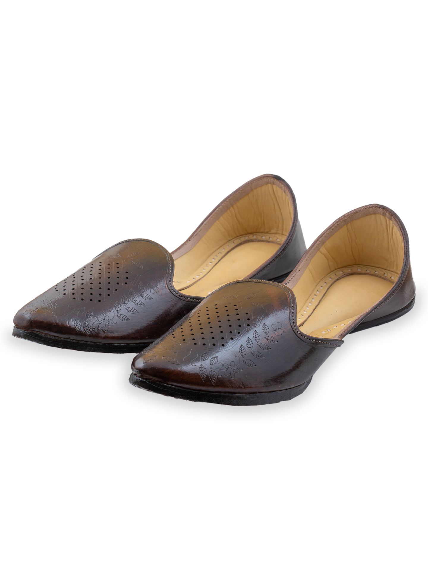 Korakari Meera's Brown Leather Punjabi Jutti For Men