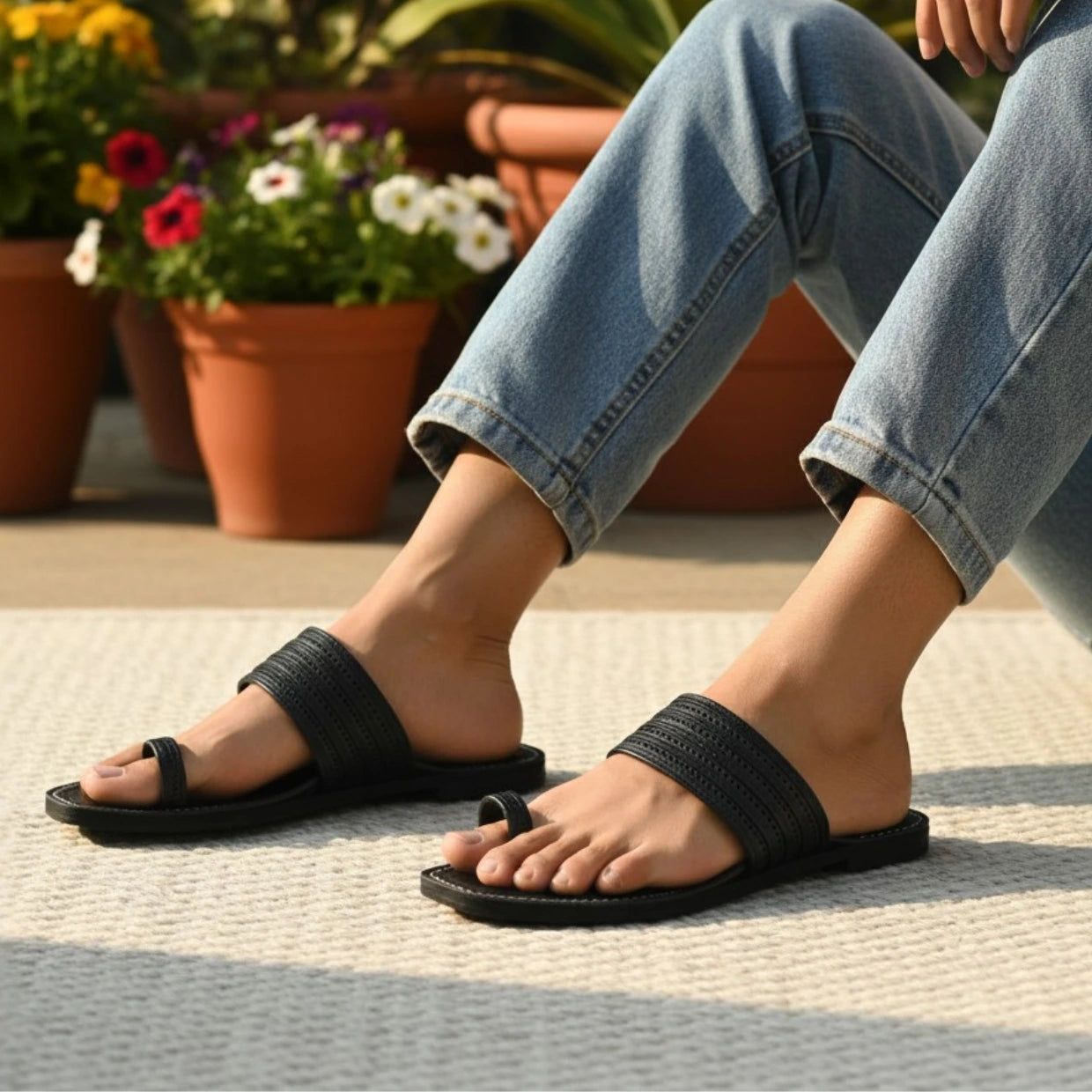 The Toe | Men | Leather Kolhapuri Chappal | Black image 3