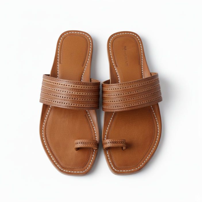 The Toe | Men | Leather Kolhapuri Chappal | Light Brown