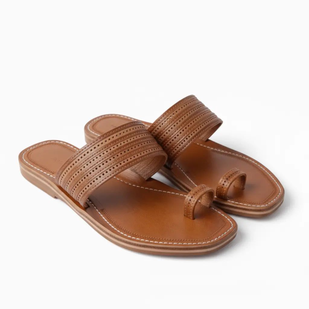 The Toe | Men | Leather Kolhapuri Chappal | Light Brown image 2