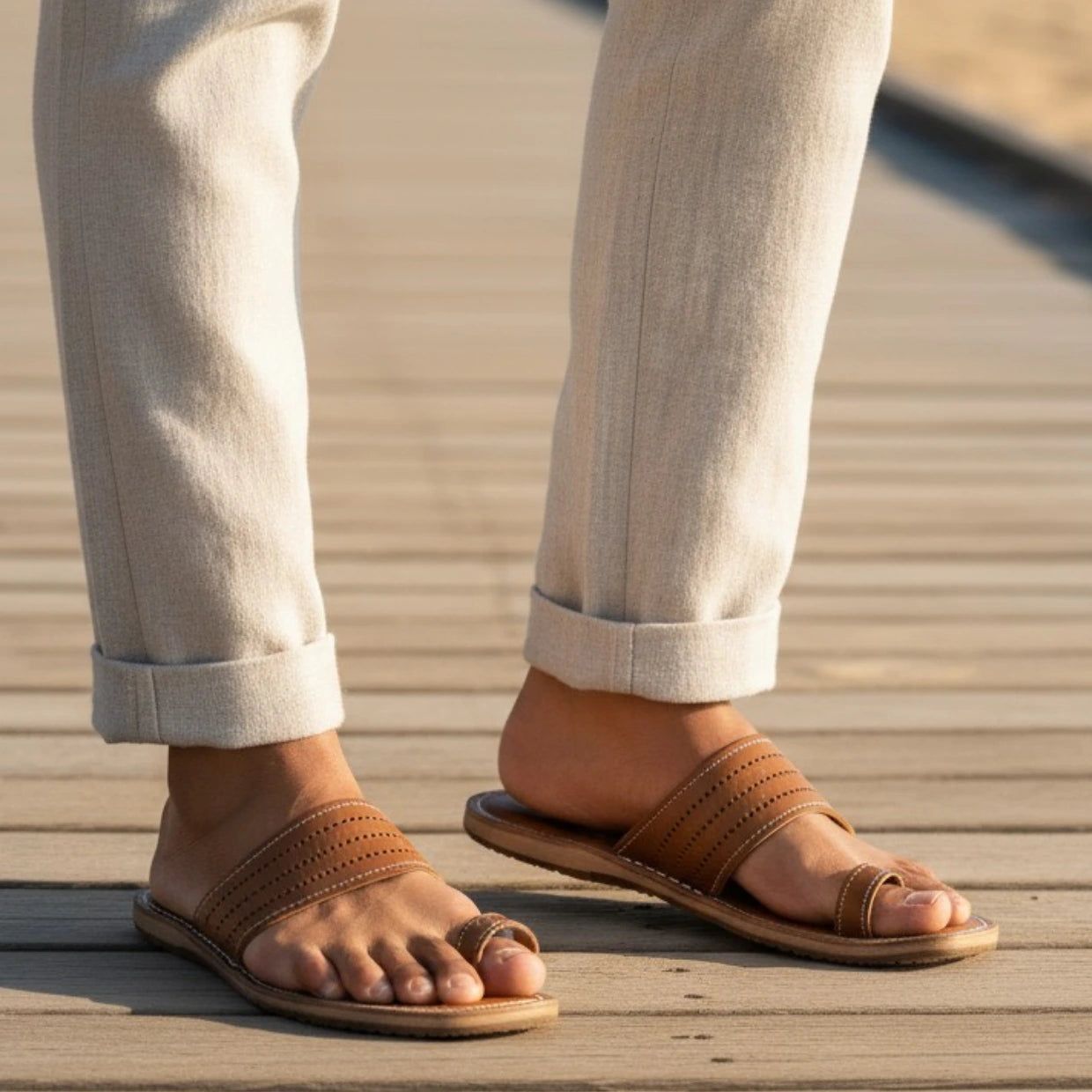 The Toe | Men | Leather Kolhapuri Chappal | Light Brown image 3