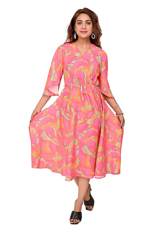 Digital Printed Tunic Dress For Women In Pink Colour image 4