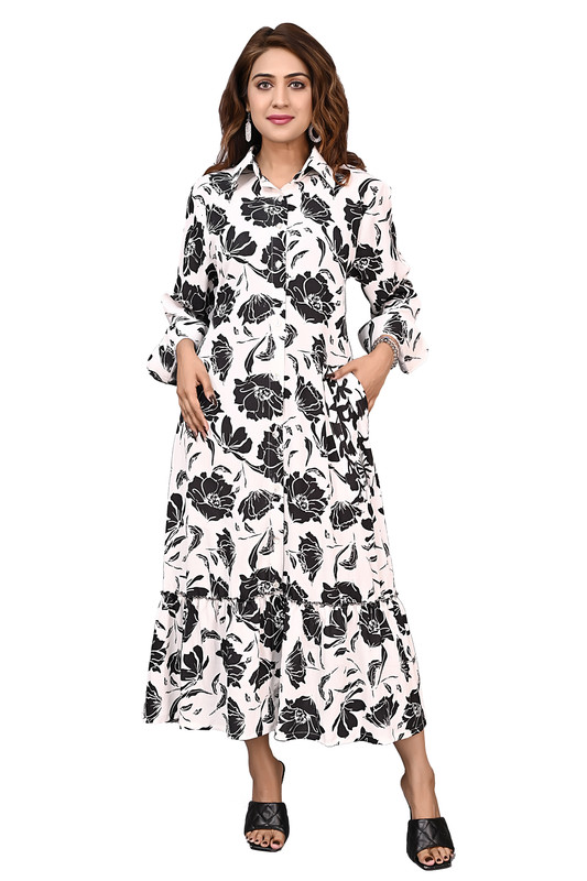 Digital Printed Tunic Dress For Women In (BLACK & White) Colour image 3