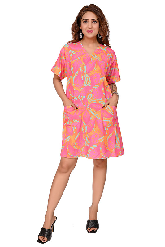 Digital Printed Tunic For Women In Pink Colour image 4