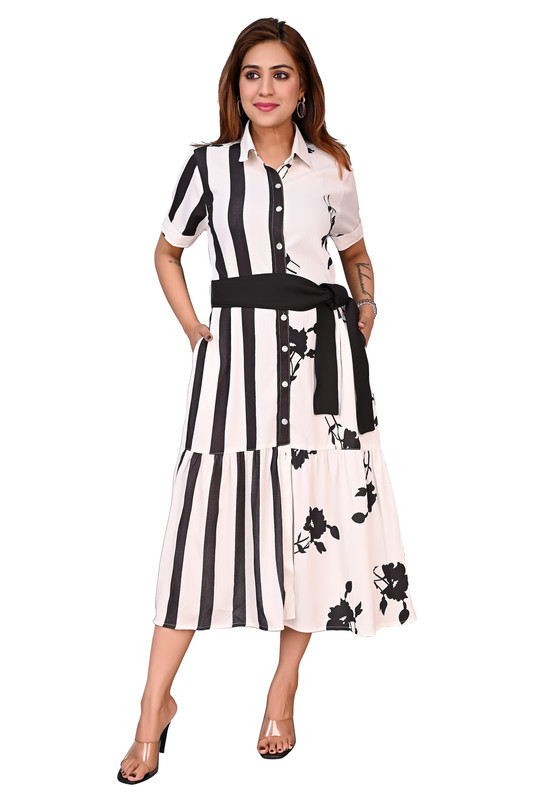 Digital Printed Tunic Dress For Women In Black & White Colour image 2