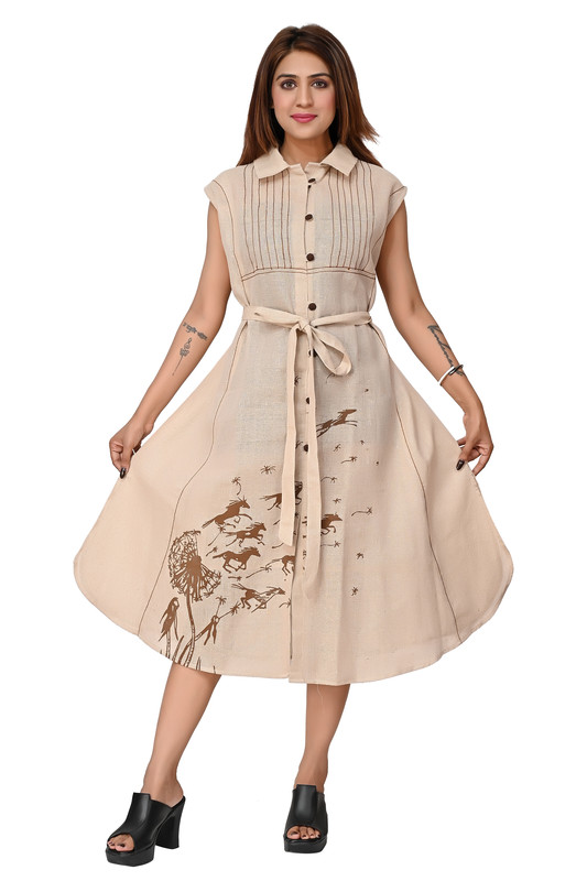 Cotton Tunic Dress For Women In Brown image 2