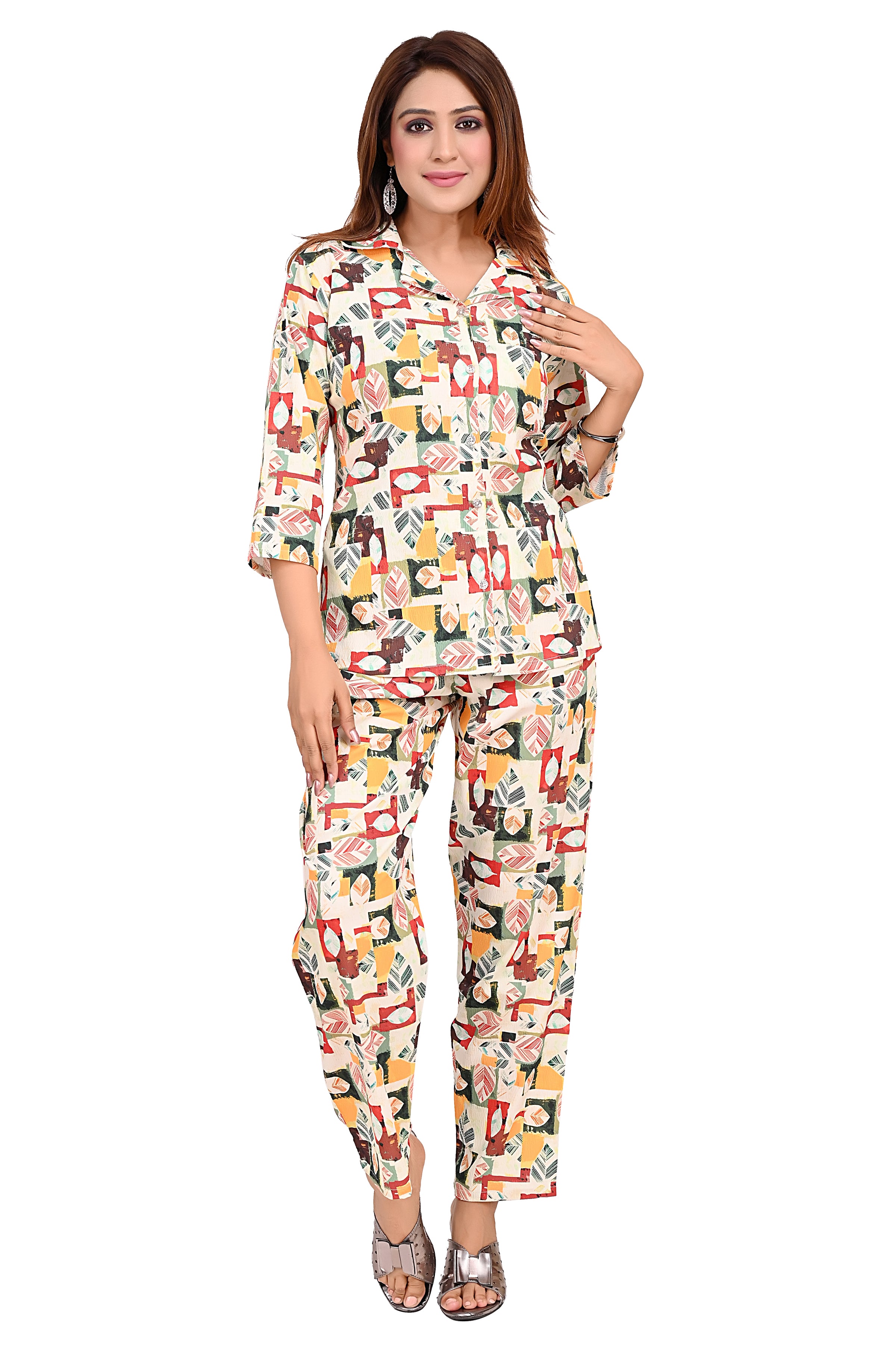 Digital Printed Polyester Nightwear Cord Set For Women image 3
