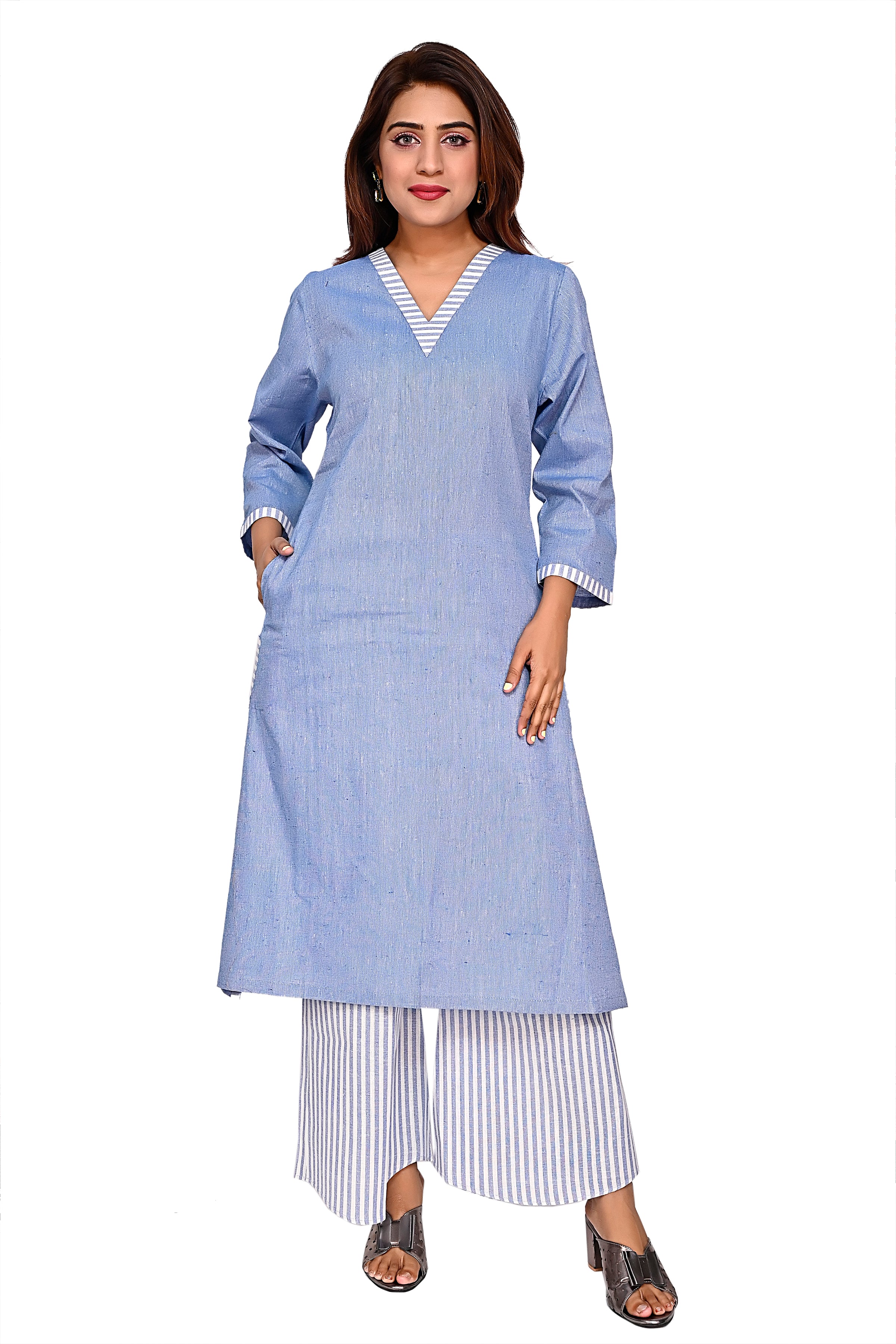 Cotton Coord Set For Women In Blue Colour image 3