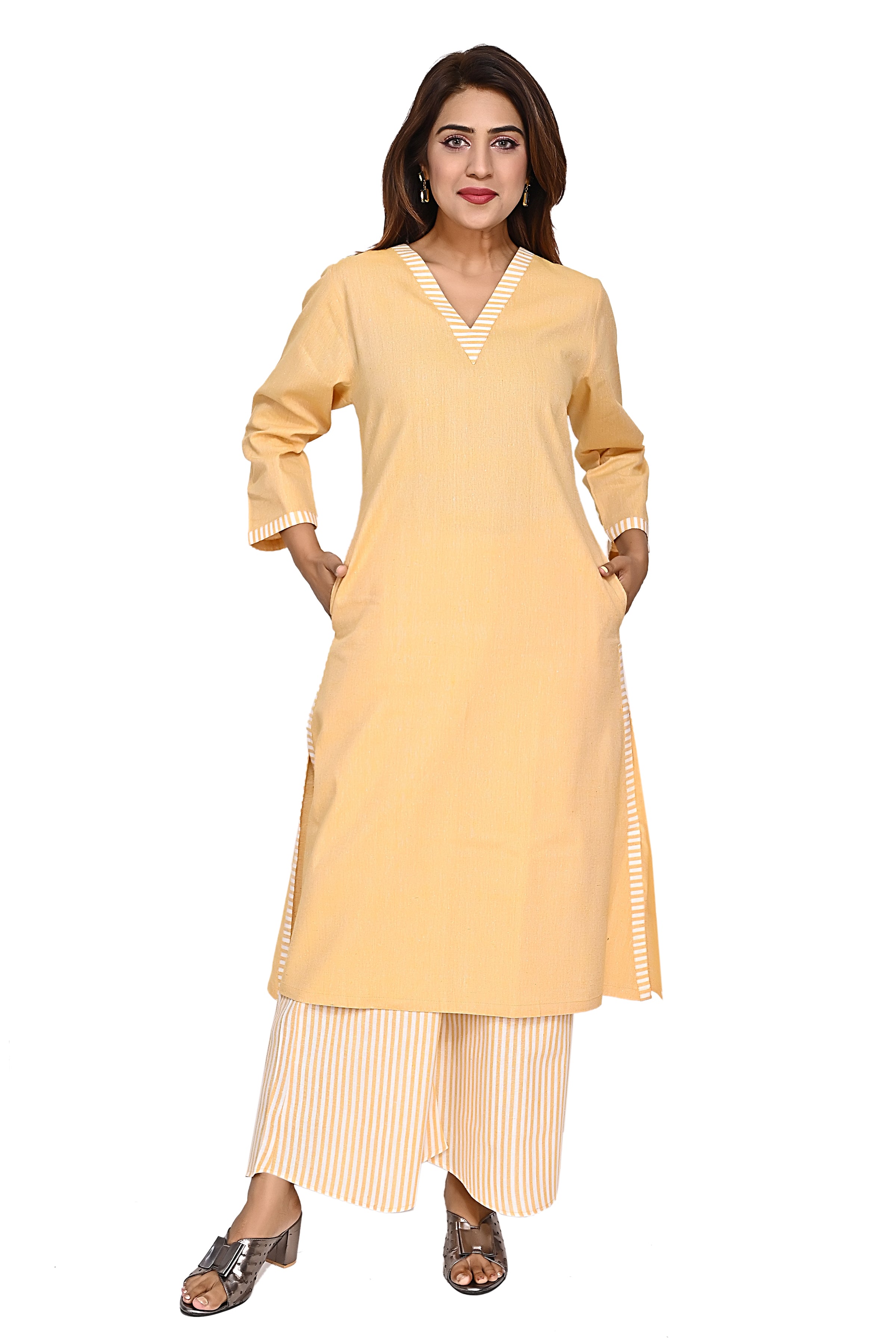 Cotton Coord Set For Women In Yellow Colour image 5