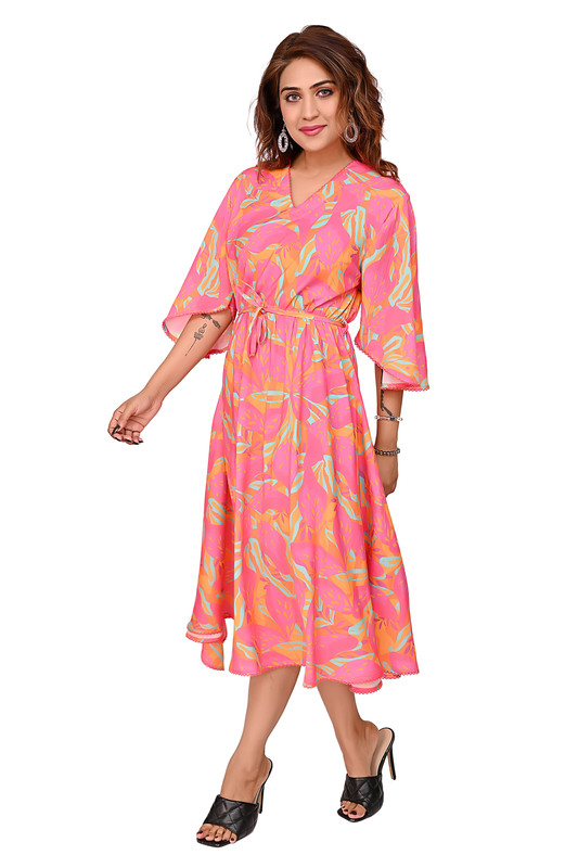 Digital Printed Tunic Dress For Women In Pink Colour image 8