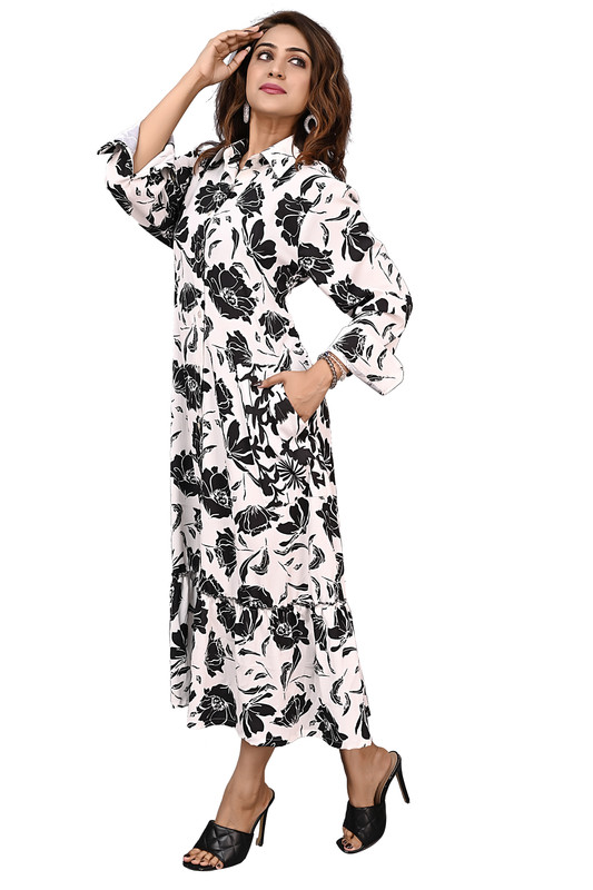 Digital Printed Tunic Dress For Women In (BLACK & White) Colour image 8
