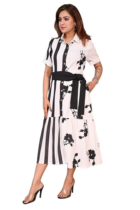 Digital Printed Tunic Dress For Women In Black & White Colour image 11