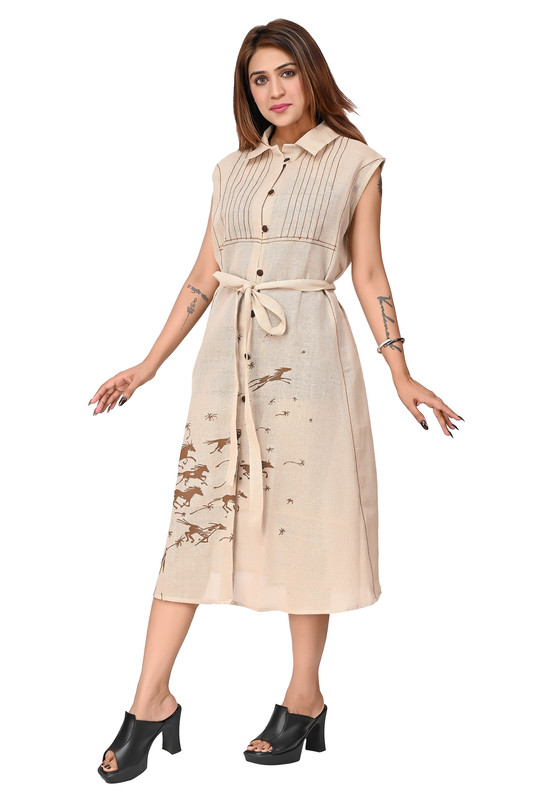 Cotton Tunic Dress For Women In Brown image 8