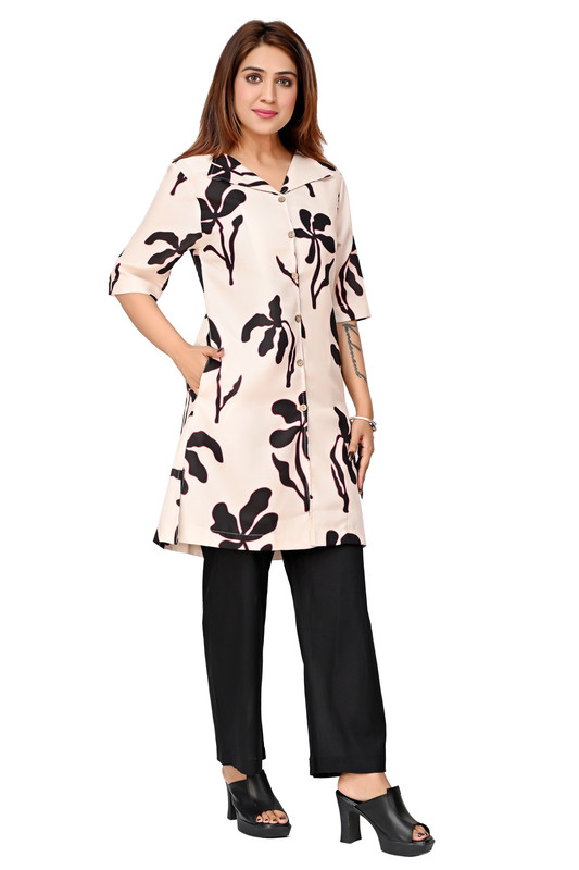 Digital Printed Tunic Dress For Women In Black & White Colour image 8