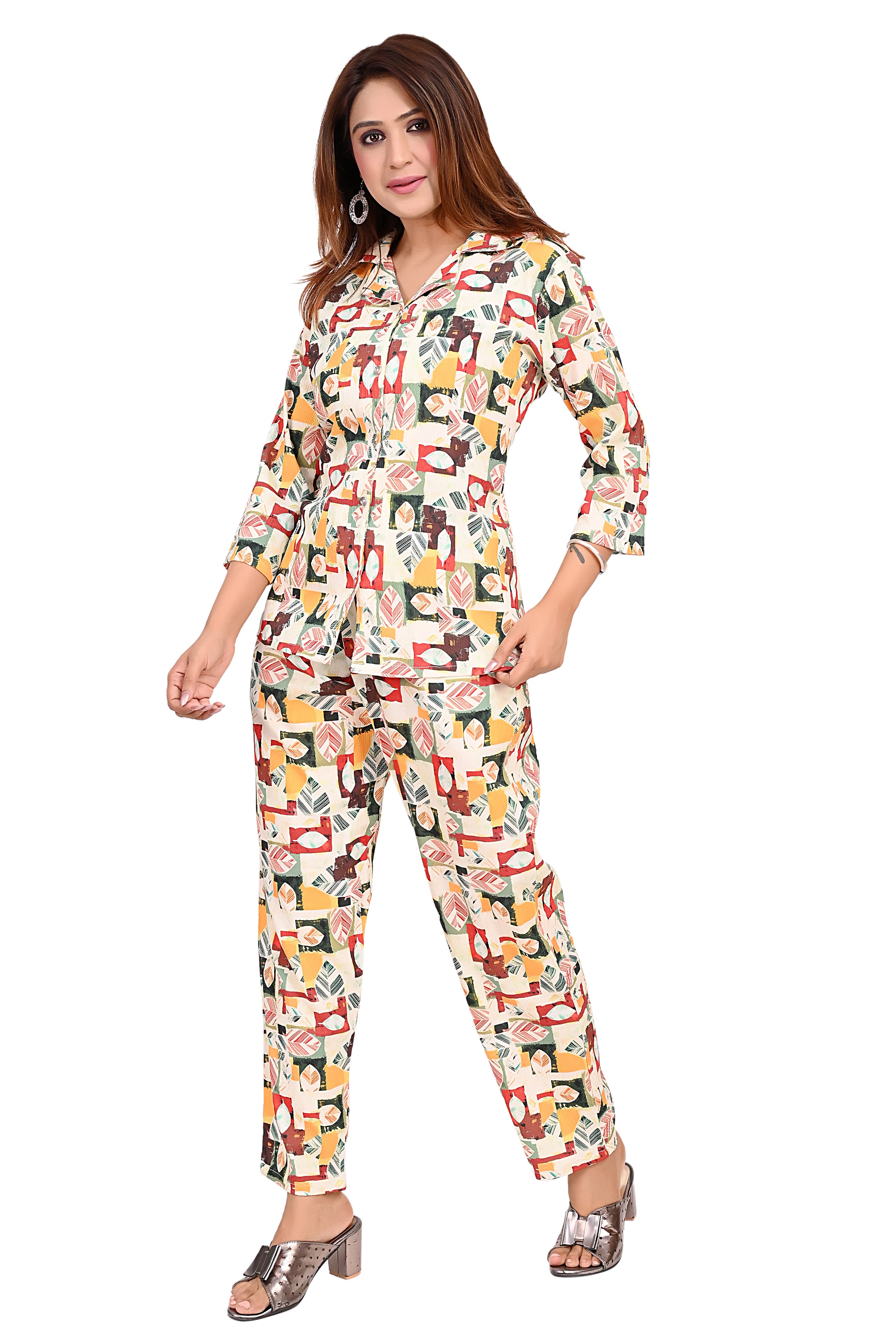 Digital Printed Polyester Nightwear Cord Set For Women image 10