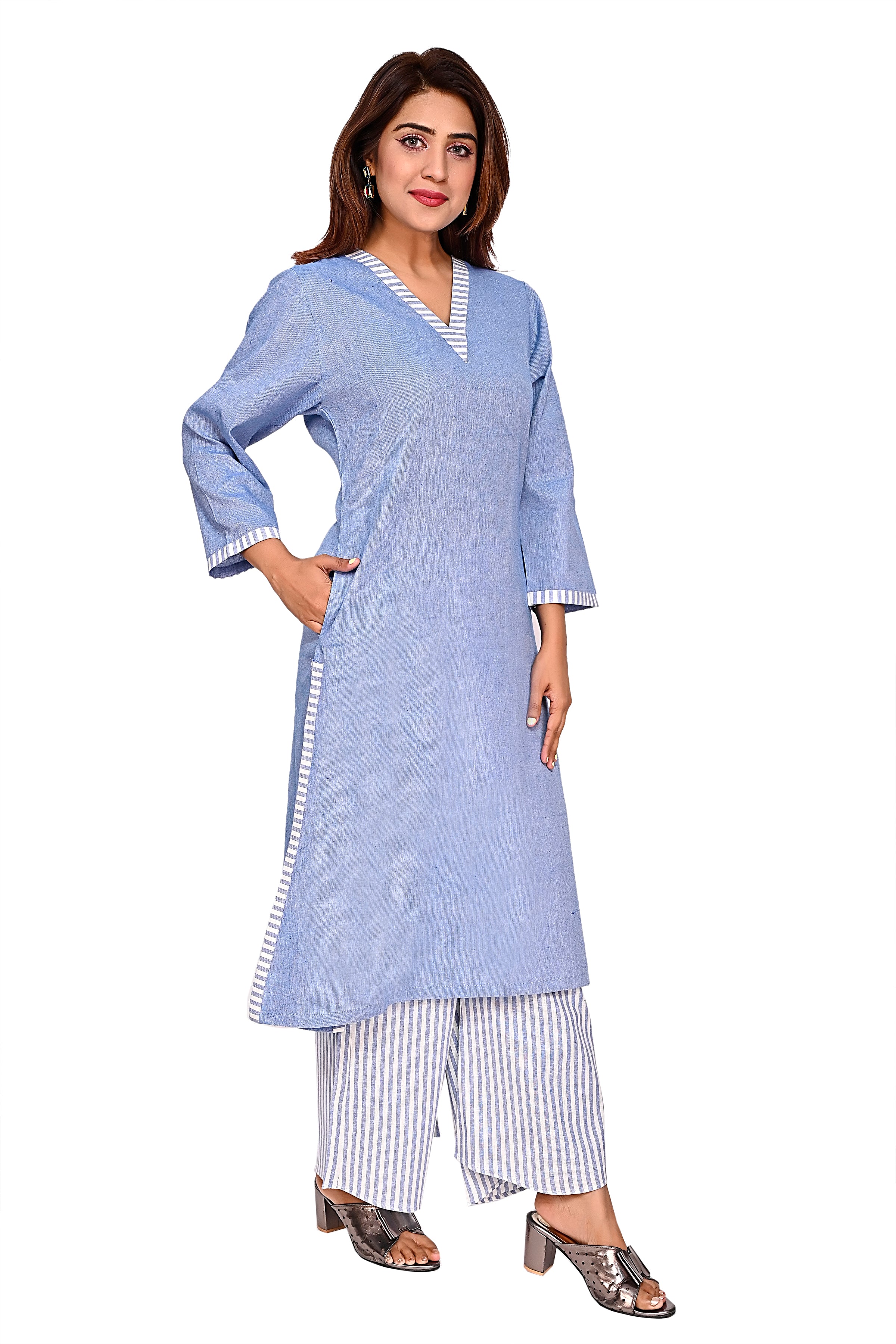 Cotton Coord Set For Women In Blue Colour image 14